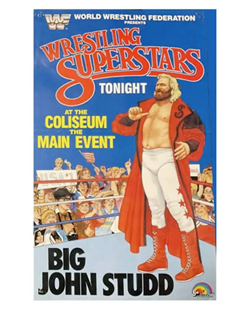 Front view of Big John Stud 1984 LJN WWF Poster
