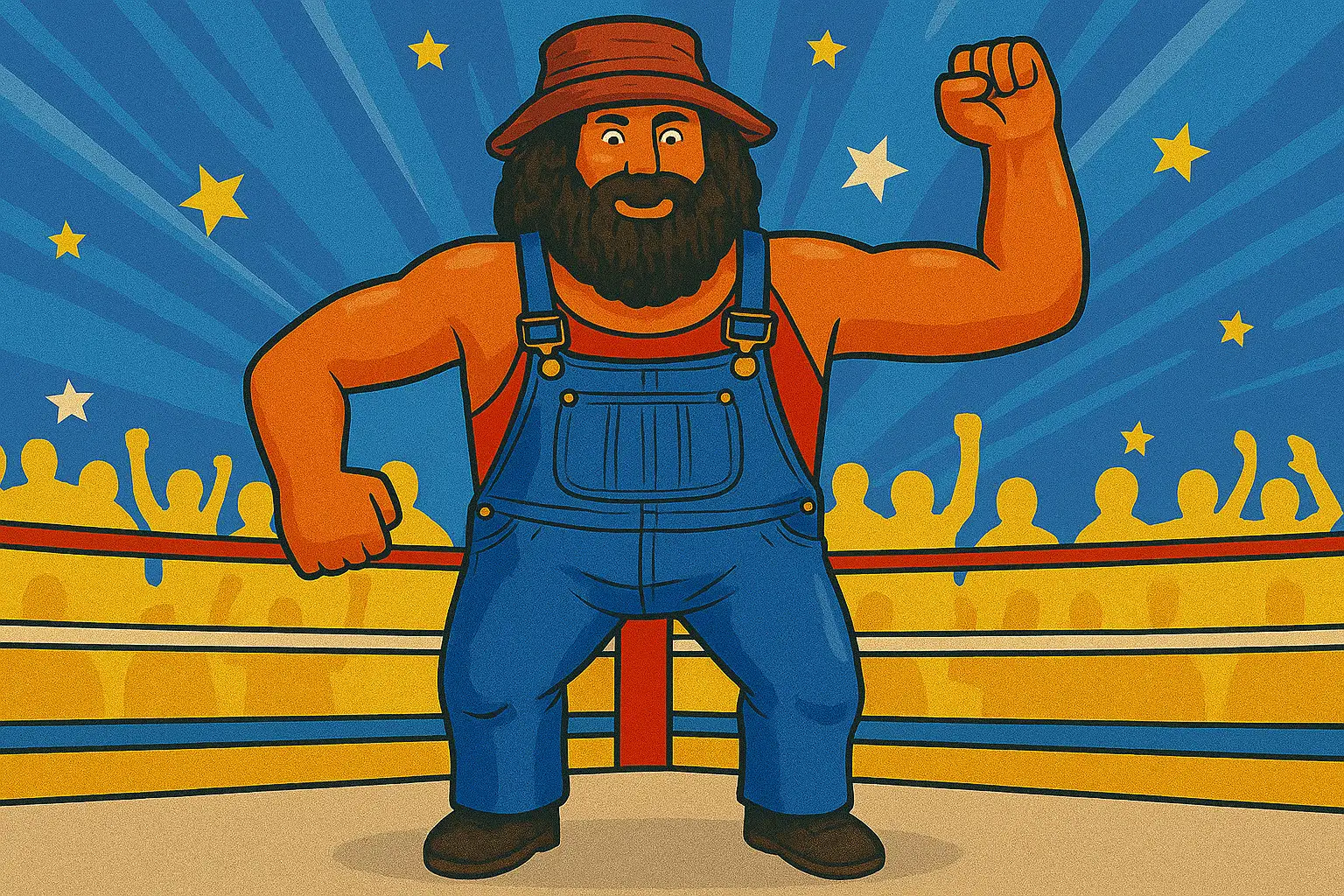 Illustration of Hillbilly Jim LJN Wrestling Superstars from 1984