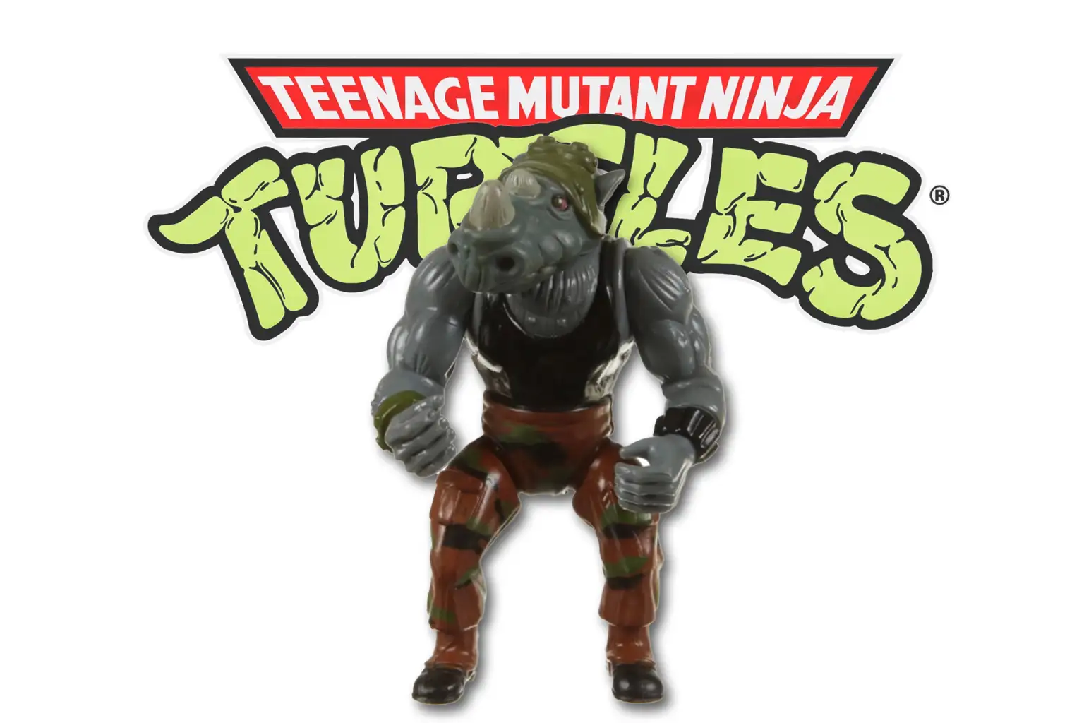 Rocksteady TMNT action figure from 1988 featured