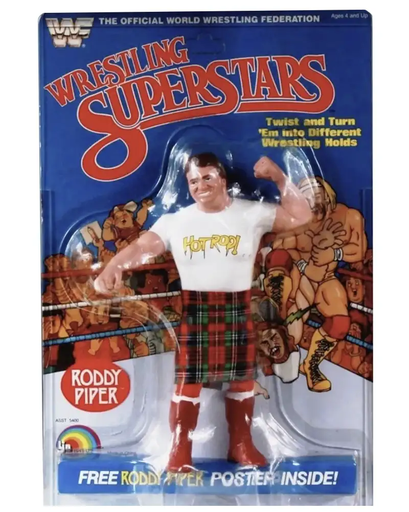 MOC front view of Roddy Piper 1984 LJN WWF action figure